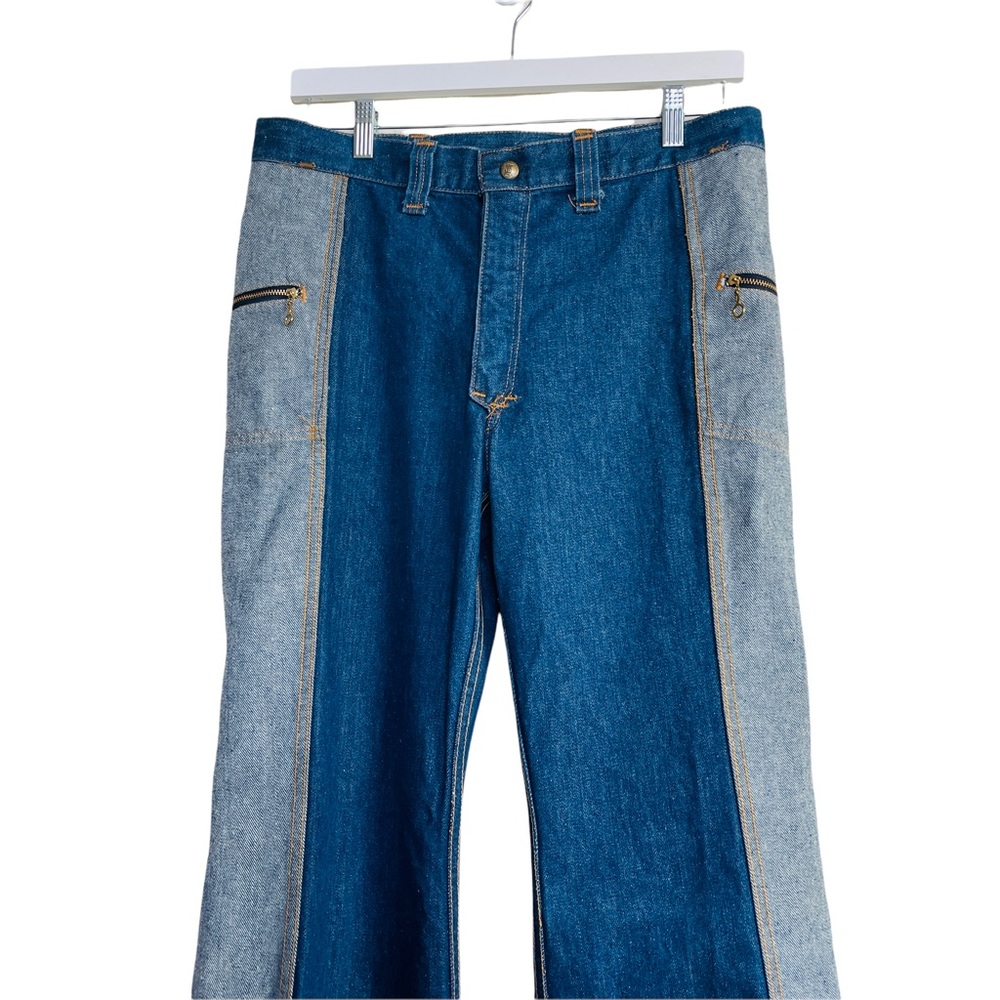 Rare 1970's Vintage Lee's High Waisted Two Toned Patchwork Bell Bottom Jeans - Picture 5 of 12